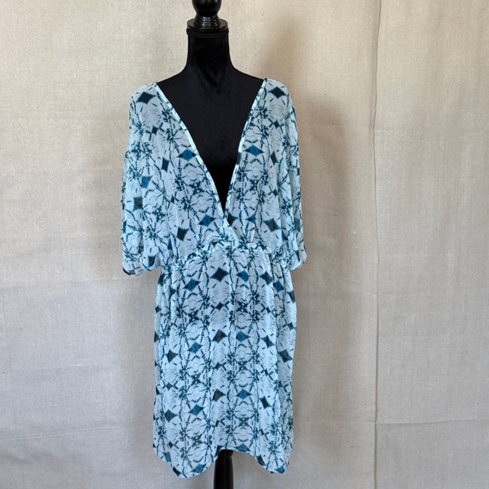 Pacific Beach - Women's Size 2X - Teal - Sheer Swim Coverup - V neck - Batik